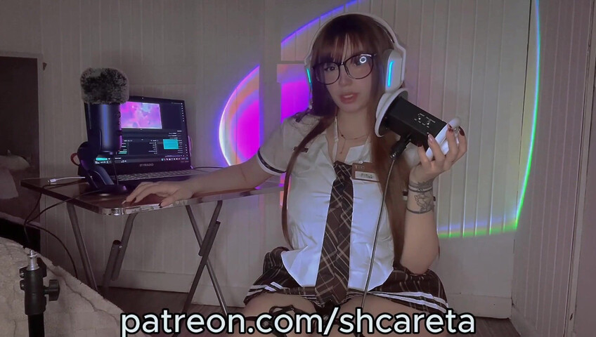 SHCareta ASMR - Ear Licking & Sexy Schoolgirl Outfit